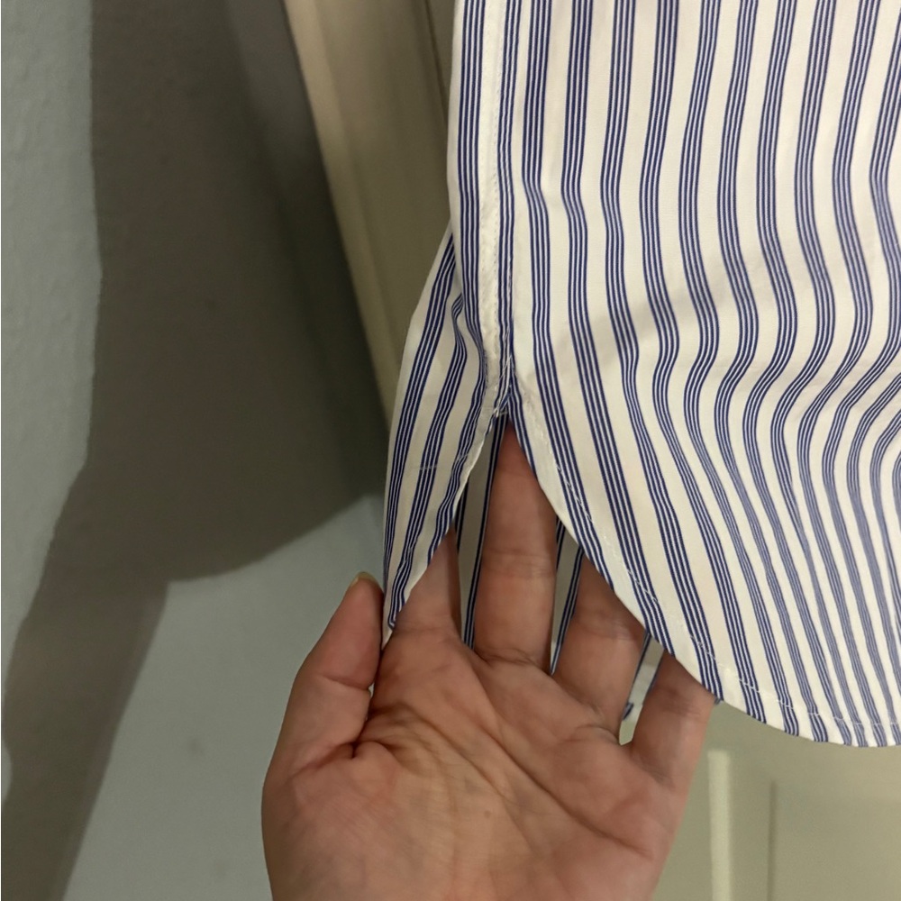 NWT! J. Crew Black Label Blue & White Striped Notch-Neck Tunic Shirt - Picture 6 of 8